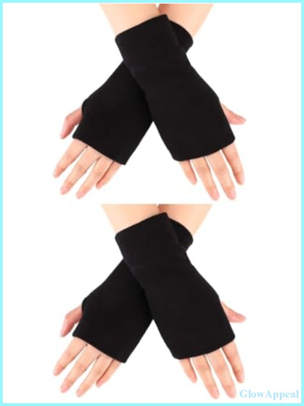 Soft Cotton Knitted Fingerless Gloves Double Layer, Pull On Thumb Hole Wrist